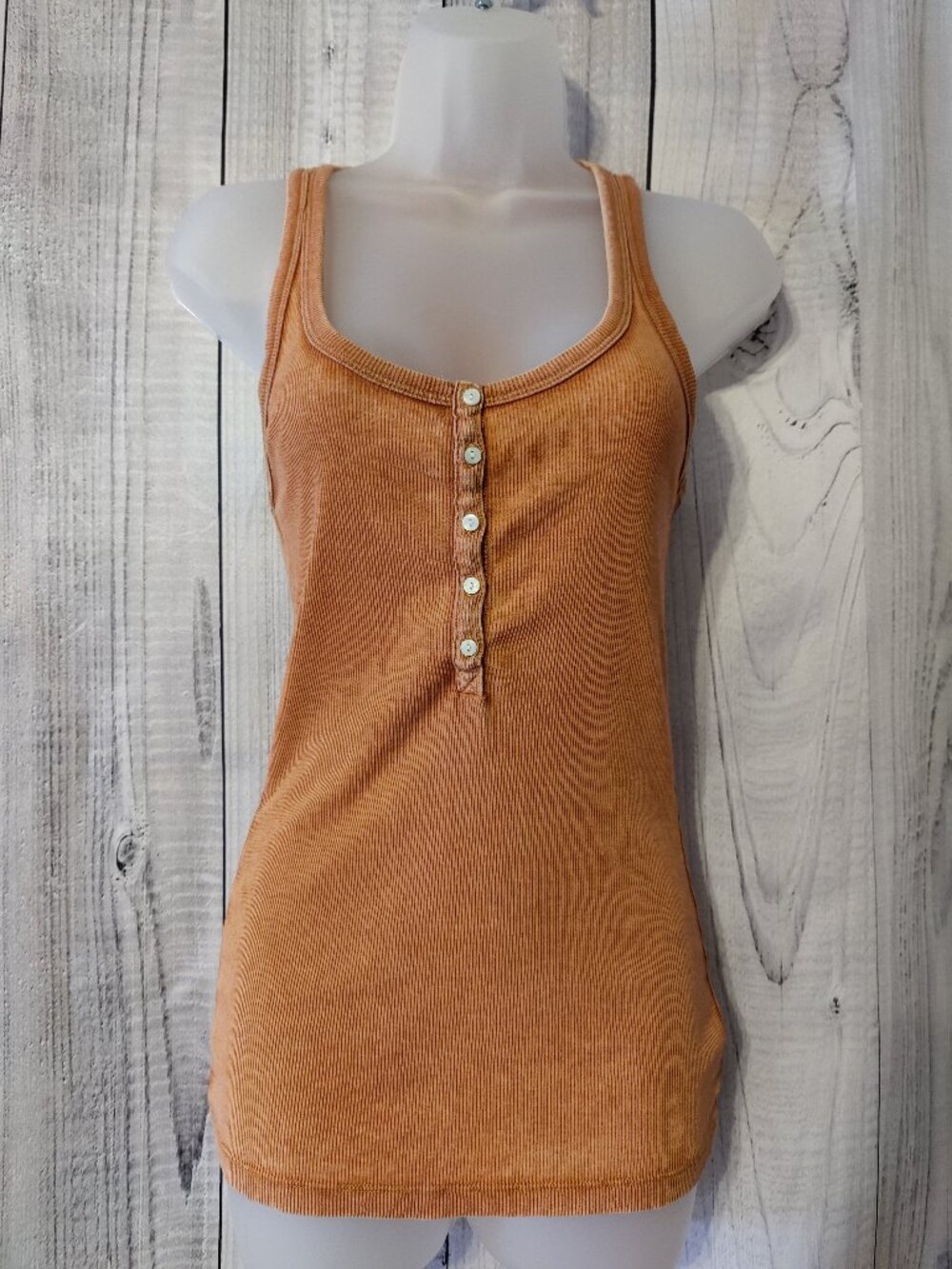 Aerie Real Soft Burnt Orange Mineral Wash Racerback Henley Tank EUC
